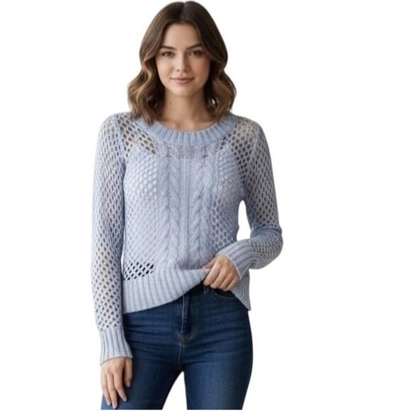 Sweater Project Sweater Womens Medium Blue Open Knit Cable Crewneck Metallic - Picture 11 of 12